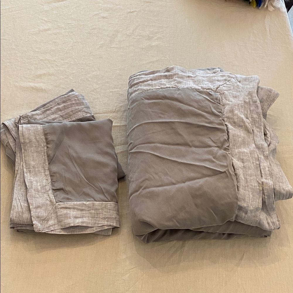 Pottery Barn Duvet Cover and Two Pillow Shams Tencel Body with Linen Trim